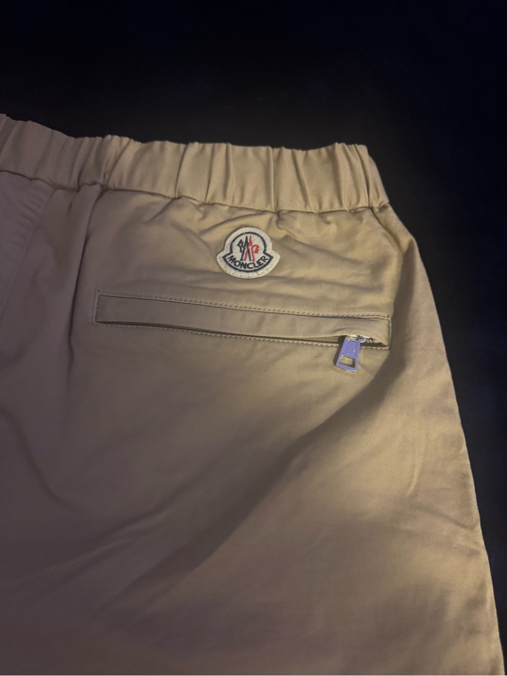 Moncler mane pant authentic from moncler    Tan Bottoms with Logo Patch